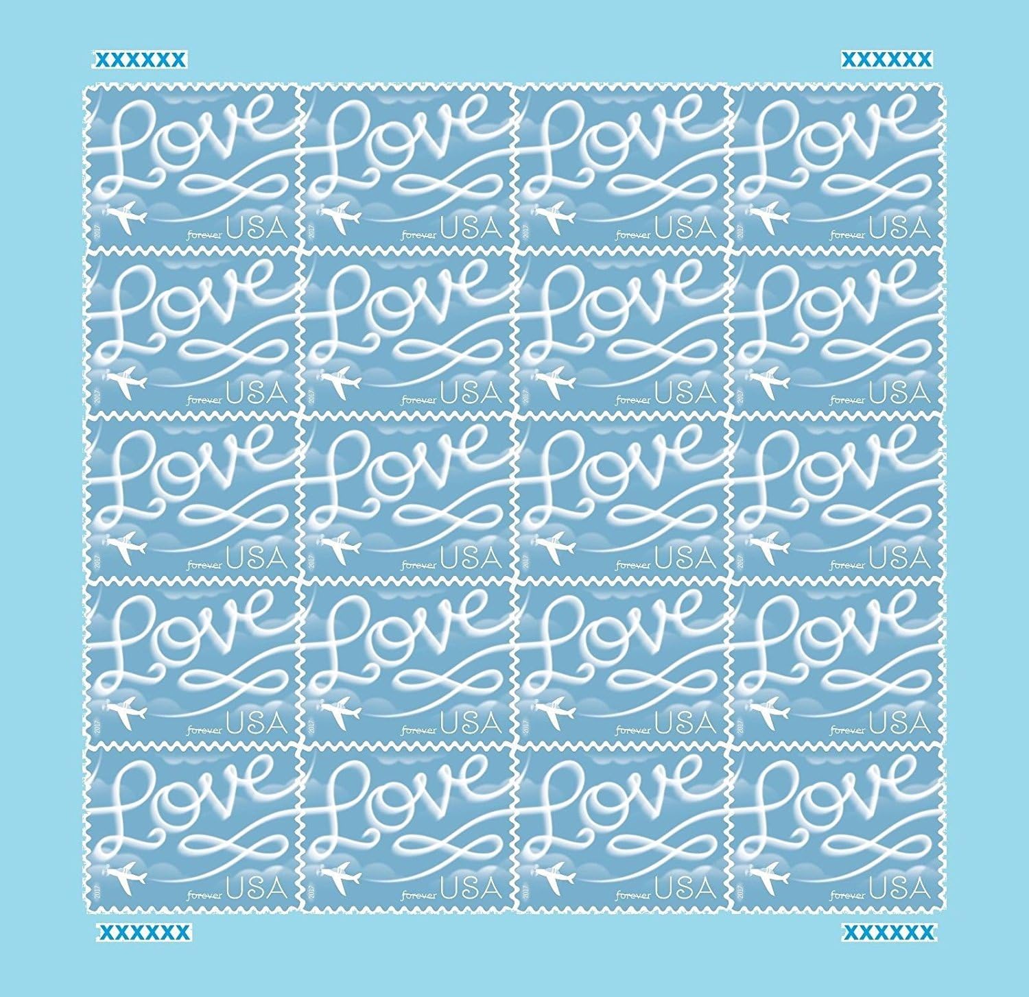 USPS Love Skywriting Forever First Class Postage Stamp U.S. Celebrate Love New Issue Valentine's Day Sheets (Sheet of 20 Stamps) (1 Pack)