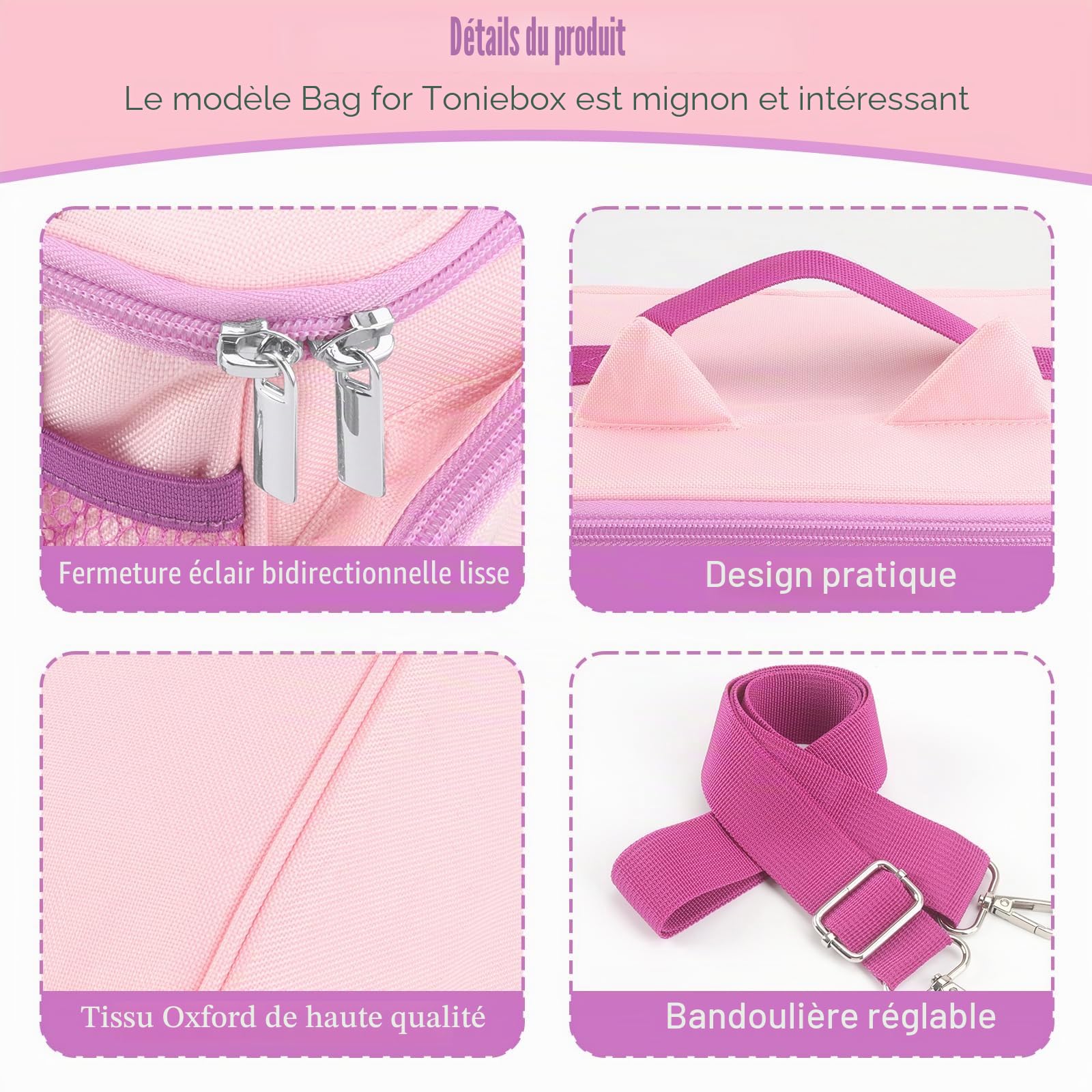 Sac pour Toniebox Tonie, rangement pour figurines auditives Tonies, sac de transport avec bandoulière, pour kit de démarrage Toniebox et accessoires Tonies, Rose, Décontracté