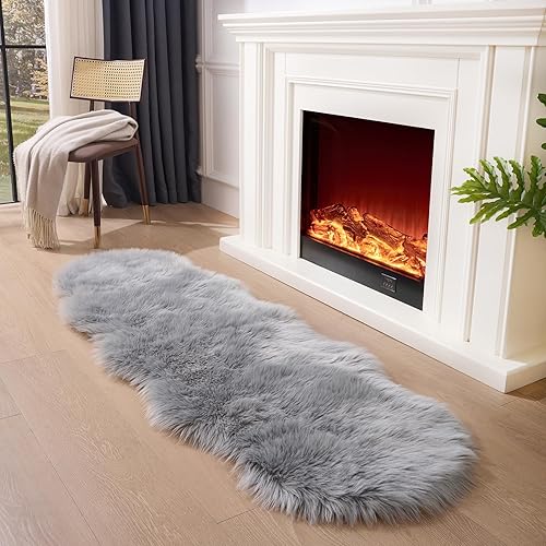 Miniatura 207 de Alfombra de piel sintética esponjosa de piel de oveja blanca, 4 x 6 pies, ultra suave, para dormitorio, mesita de noche, sala de estar, guardería
