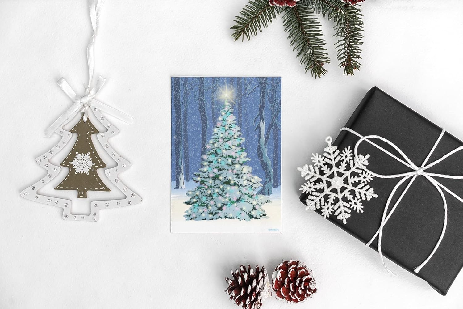 Stonehouse Collection | Personalized Christmas Tree Holiday Card - 24 Christmas Cards & Envelopes - USA Made - Tree In Forest (Personalized)