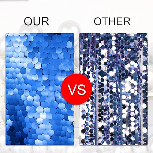 Miniatura 5 de JYFLZQ Telón de fondo de lentejuelas azul Payette de 8 x 8 pies, 1 panel de 0.709 in, cortinas de fondo de lentejuelas grandes, no se transparentan,