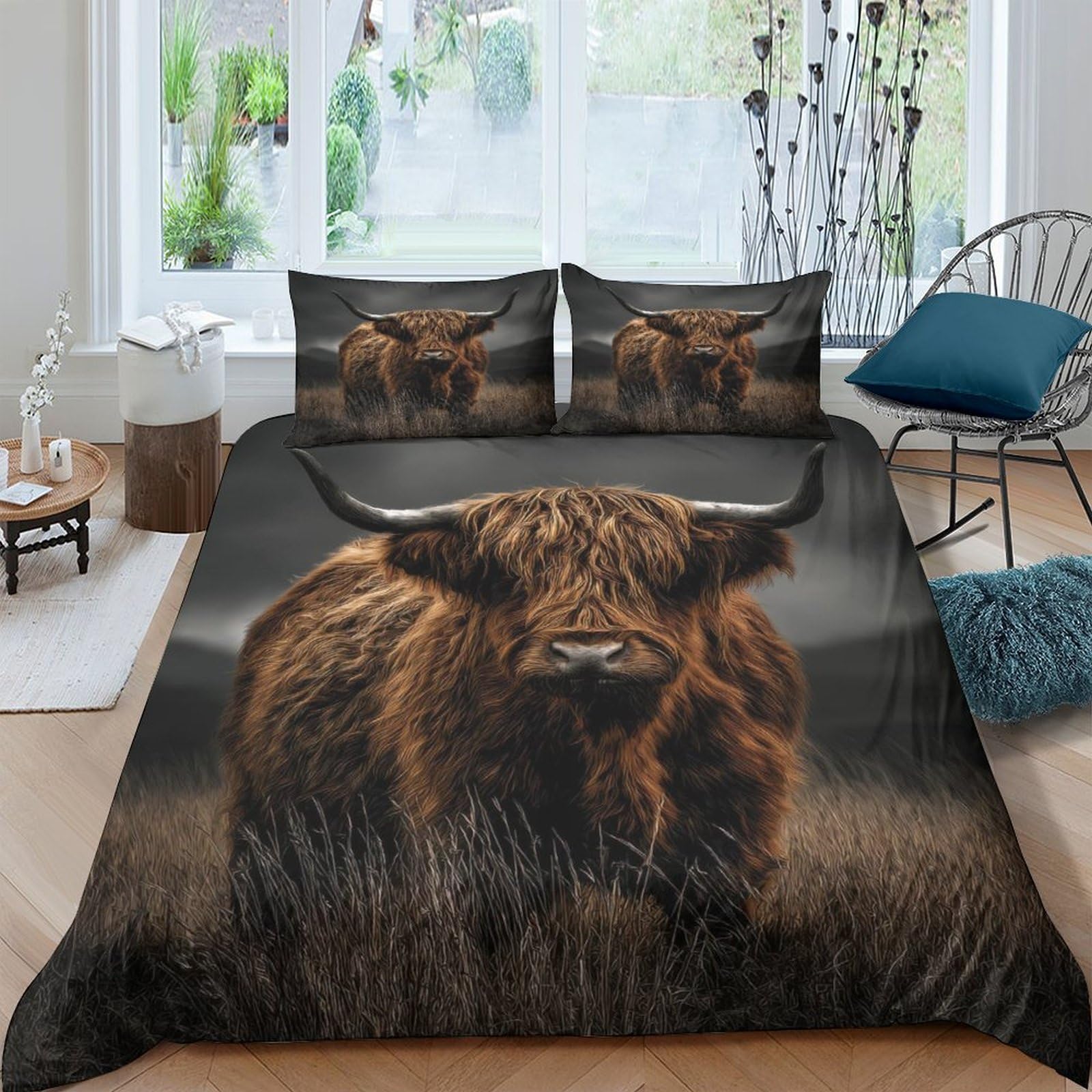 Ctjqhvkz Style-2 3D Printed Highland Cow Fitted Sheet Microfiber Soft Brown Cattle Mattress Cover For Bedroom Dorm Protection Decor Single（135X200cm）