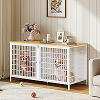 Vista 13 de Mueble de jaula para perros para 2 perros, perrera de 43.3" con divisor removible, mueble para perros pesado y resistente estilo doble jaula