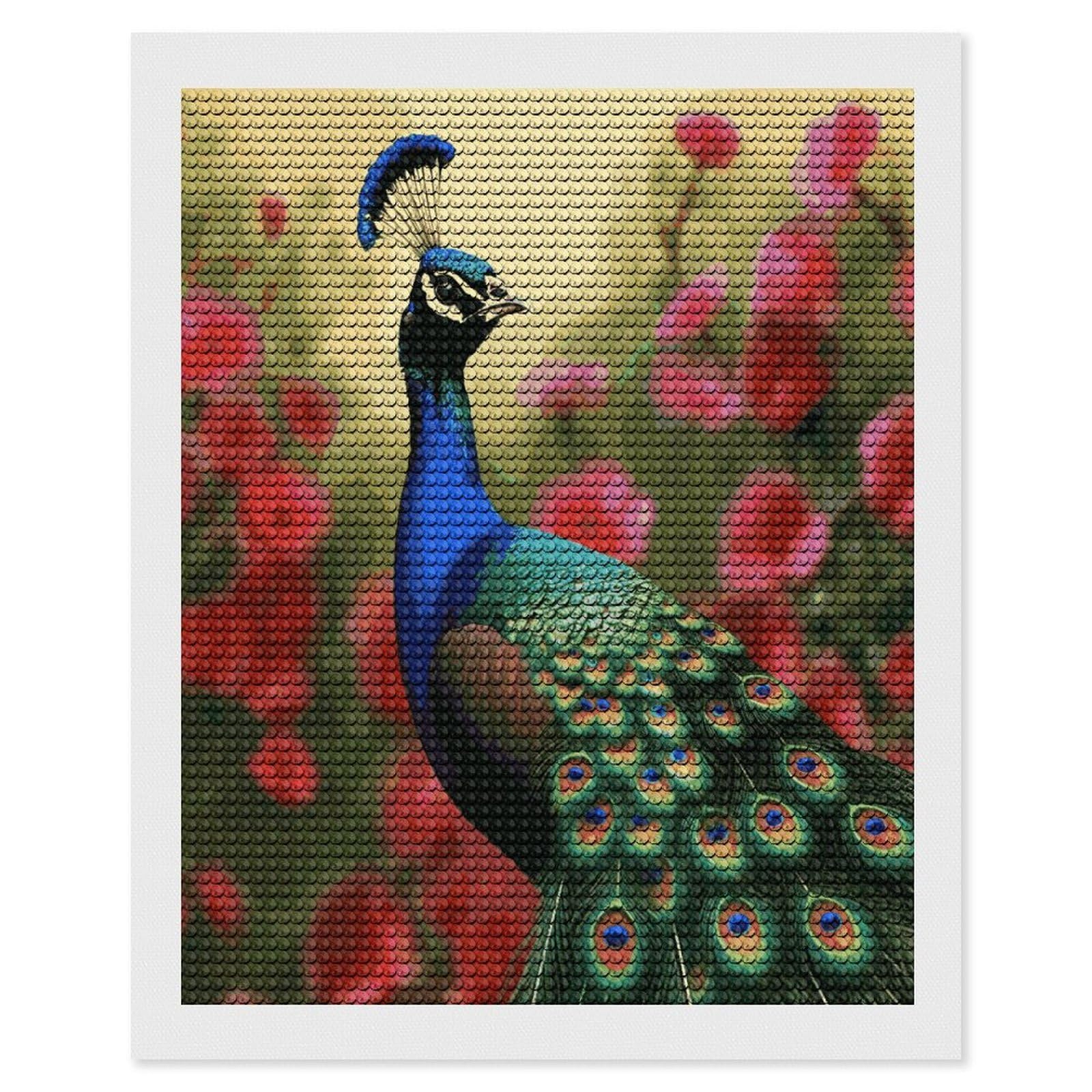FekiLoot Peacock Flowers Diamond Painting Kits for Beginners DIY Diamond Art Kits for Adults Full Drill Round Diamond Dot Gem Art Painting Fun DIY Crafts for Home Kitchen Wall Decor Gift 16"x20"