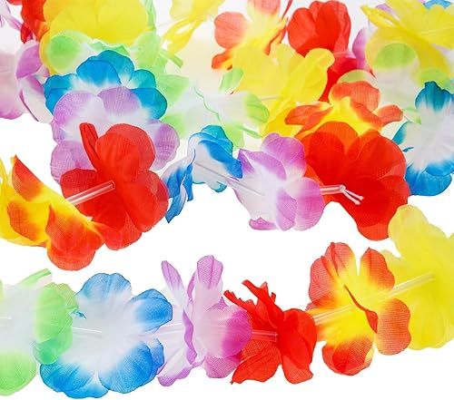 Miniatura 4 de TOODOO Falda elástica hawaiana de hierba hula con flores para fiesta, playa, baile, multicolor, 2 juegos