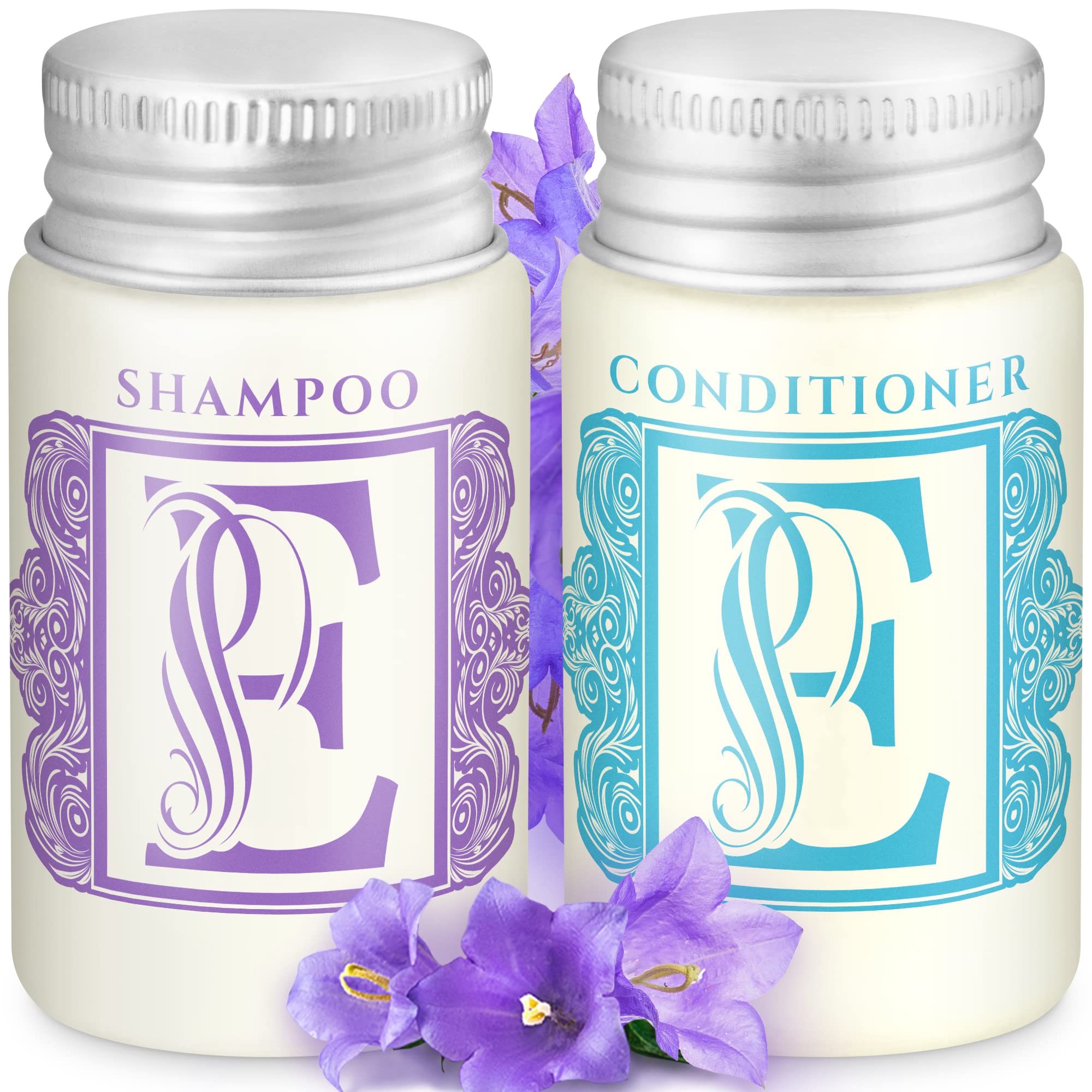 EcoEarthTravel Accessories Shampoo & Conditioner Set (English Garden, 1 Fl Oz, 100 Pc), 2-Piece Hotel Essentials: 50 Shampoos + 50 Conditioners, Luxurious Hospitality Toiletries