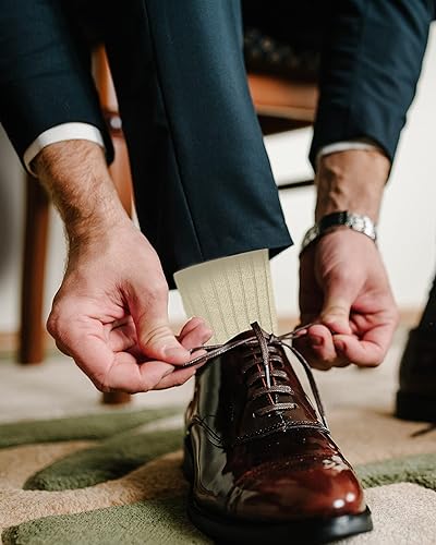 Miniatura 3 de TINKUY PERU Calcetines acanalados, calcetines de vestir inteligentes de lana de alpaca de longitud media para hombre, talla única