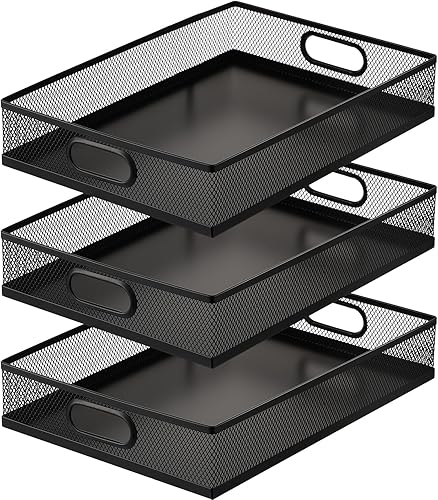 Bandeja organizadora de cajones de escritorio de 3 piezas, de malla metálica, caja de almacenamiento de archivos con asa, cesta de almacenamiento