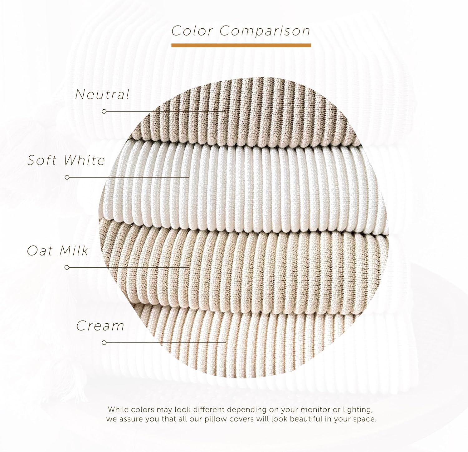 14x36 Cotton Knit Lumbar Pillow Cover – Ribbed Texture with Tassels, Decorative Accent for Bed or Sofa (Neutral)