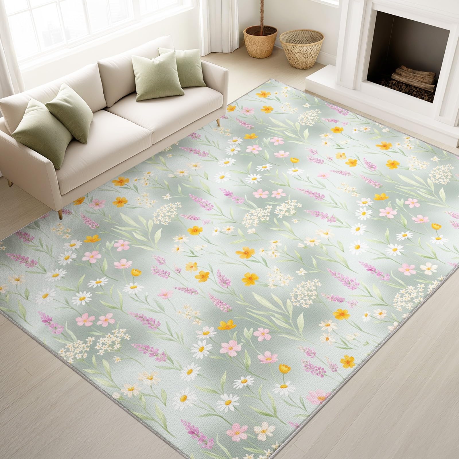 Générique Tapislavables 60 x 120 cm, Moquette d’Accent antidérapante Moderne Élégant avec Motif en Rayures Fleurs Moquette intérieure à Poils Bas pour Salon