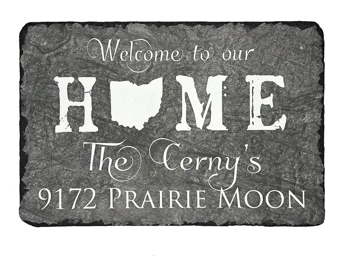 Ink Personalized Slate Stone Address Plaque - "Welcome to our Home" Custom Family Names Sign Home - Personalized Home Wall Decor - Customizable Welcome Home Address Plaque (12"x8")