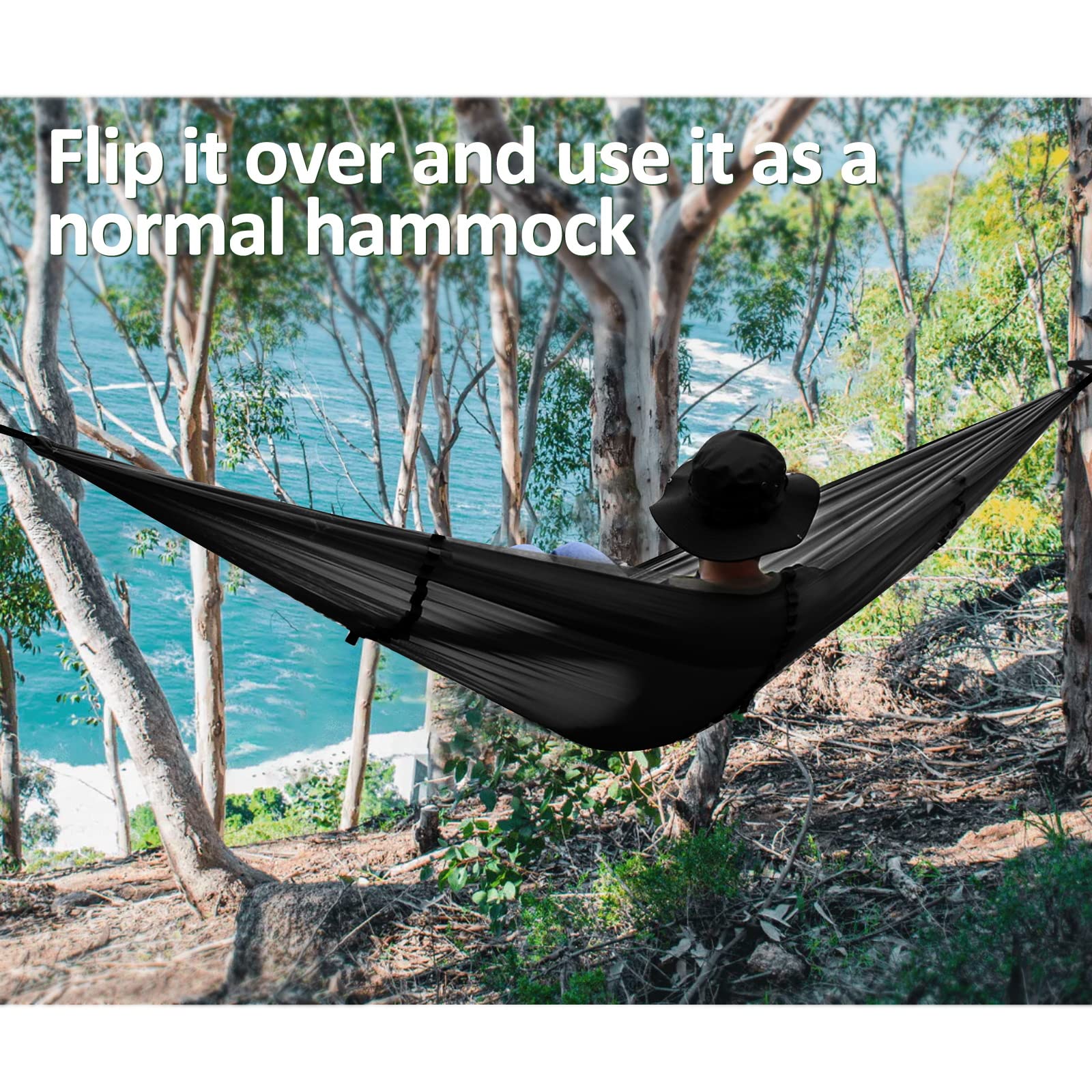 NatureFun Mosquitero Hamaca Ultra Ligera para Viaje y Camping | 300kg de Capacidad de Carga,Transpirable, Nylon de Paracaídas de Secado Rápido | 2 x Mosquetones Premium,4 x Correas de Nylon Incluidas