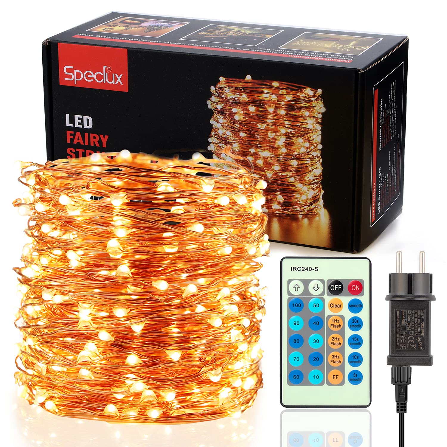 Speclux LED Cadena de Luces 30M 300 LED Luces de Hadas, Alambre de Cobre IP65 Impermeable, Guirnalda de Luces Exterior/Interior Decoración para Navidad, Patio, Jardines, Festivales (Blanco Cálido)