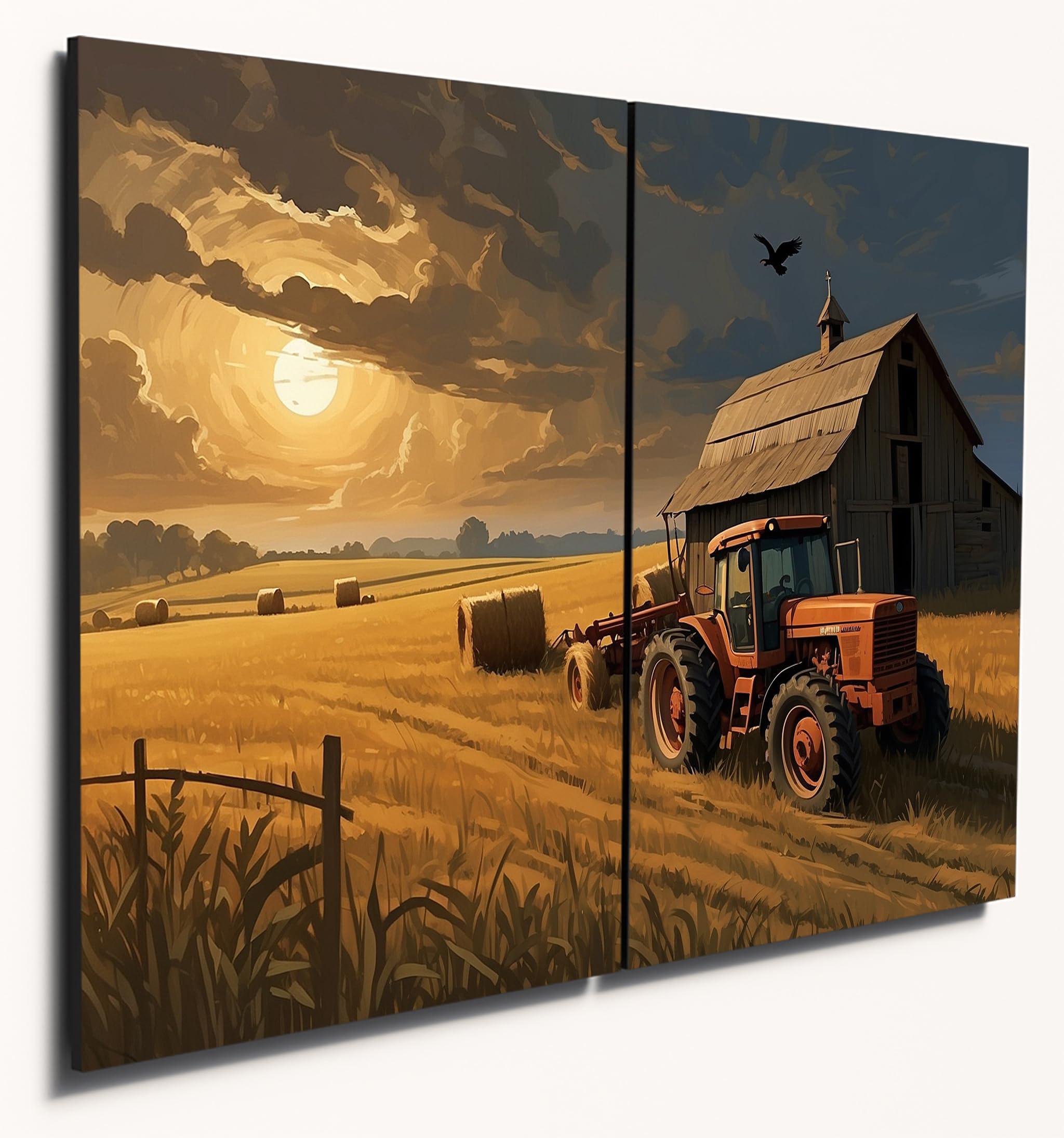 The Plum Penguin Design 3 Rustic Farmhouse Wall Art Social Realism Style Printed On A4 Mdf Wood Panels Canvas Alternative 40 X 30Cm
