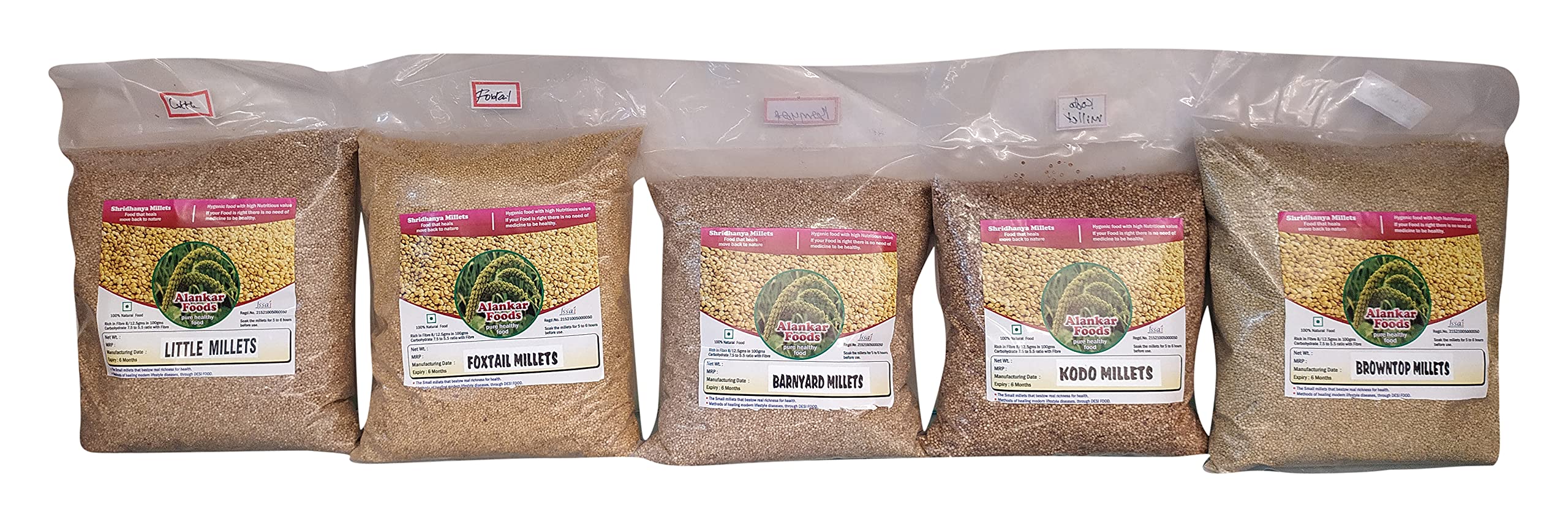 Shridhanya Unpolished Millets 2kg Natural Grains Combo Pack of 5