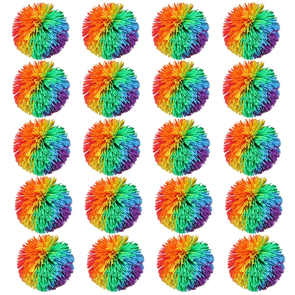 20 Packs of Monkey Stringy Balls Colorful Bouncy Fitness Shuttlecock Kick Balls Paddle Ball Size of 2.7 inches/7cm Stress Relief Playground Balls Koosh Balls, Yellow,Orange,Blue,Green,Red,Purple