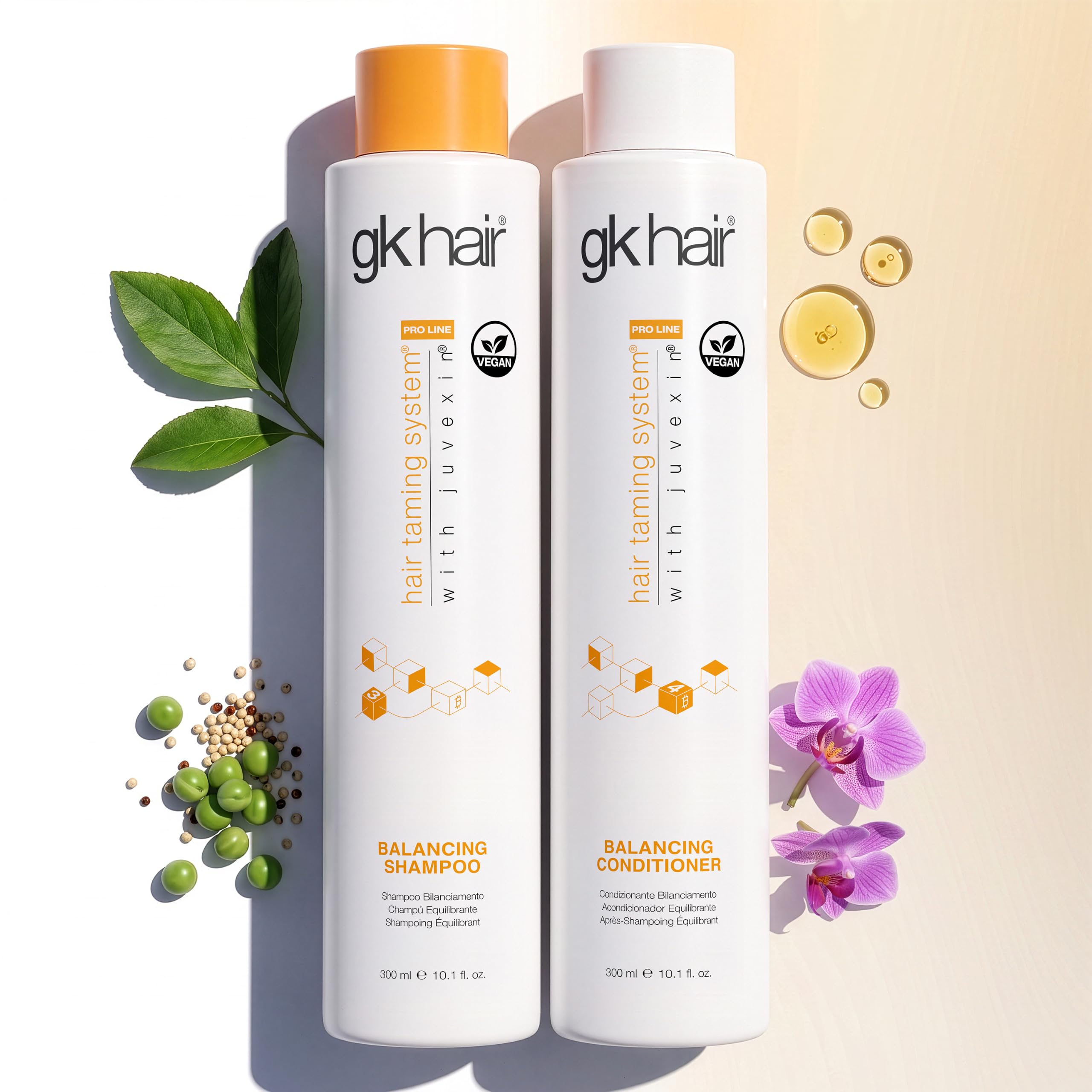 GK HAIR Global Keratin Balancing Shampoo and Conditioner Sets Para cabellos grasos y teñidos Limpieza profunda Ideal para cabellos sobreprocesados y con estrés ambiental (300ml)