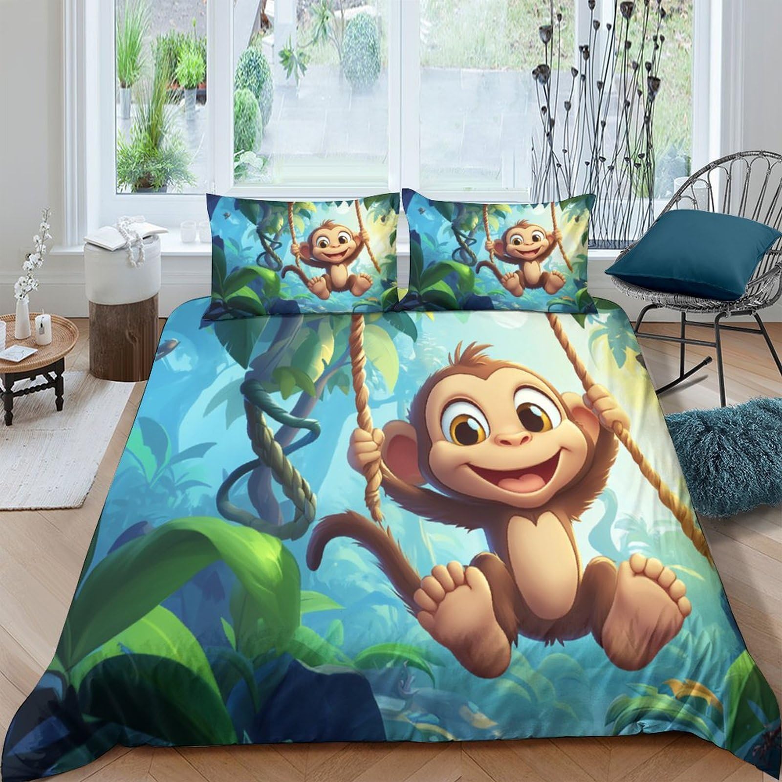 Ctjqhvkz Style-9 3D Printed Cartoon Monkey Jungle Fitted Sheet Microfiber Soft Anti-Slip Bed Sheet For Bedroom Dorm Mattress Decor Single（135X200cm）