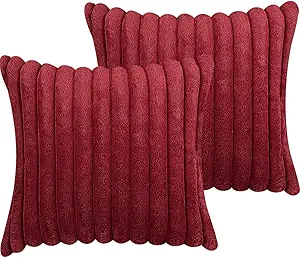 20x20 Throw Pillow Covers Set of 2, Decorative Faux Fur Covers for Bed, Couch Soft Fluffy Pillow Cover with Velvet Back for Living Room, Neutral Home Décor Accent for Sofa - Wine Red