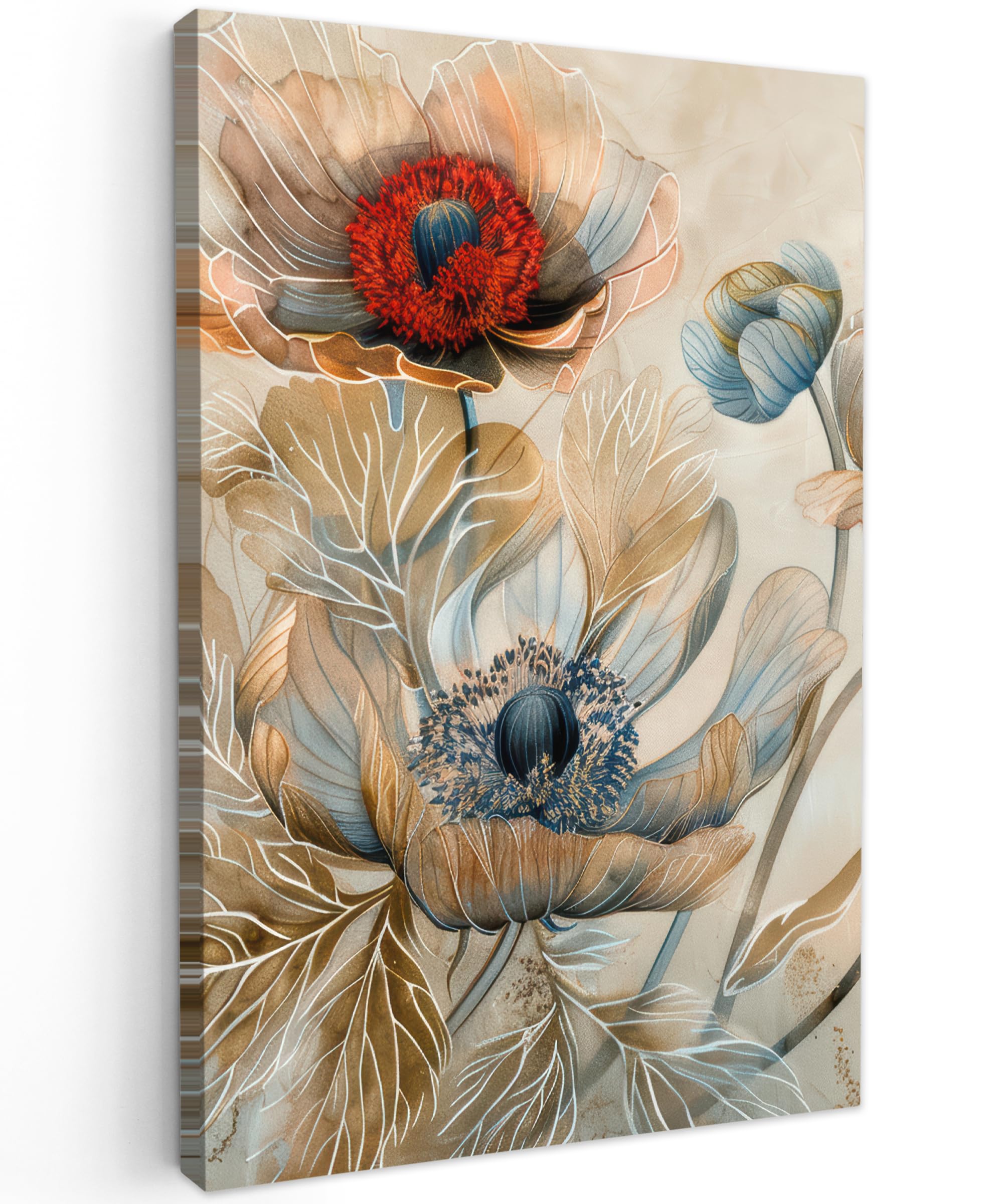 MuchoWow© Canvas Wall Art Work 8"x12" / 20x30 cm Room Decor Painting Wallfillers Picture Decoration Prints Flowers - Beige - Modern - Illustration — image 1
