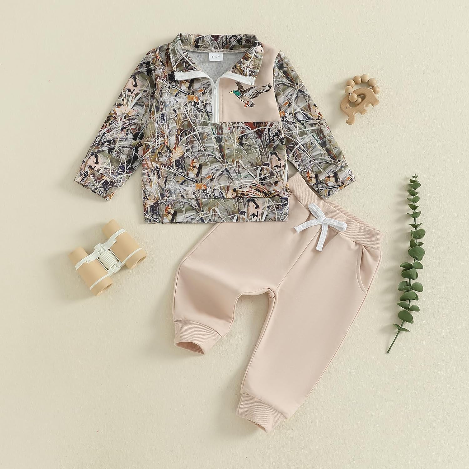 VISGOGO Toddler Baby Boy Hunting Outfit Duck Half Zip Long Sleeve Sweatshirt Pants Set 2 Fall Camouflage Clothes - Image 2