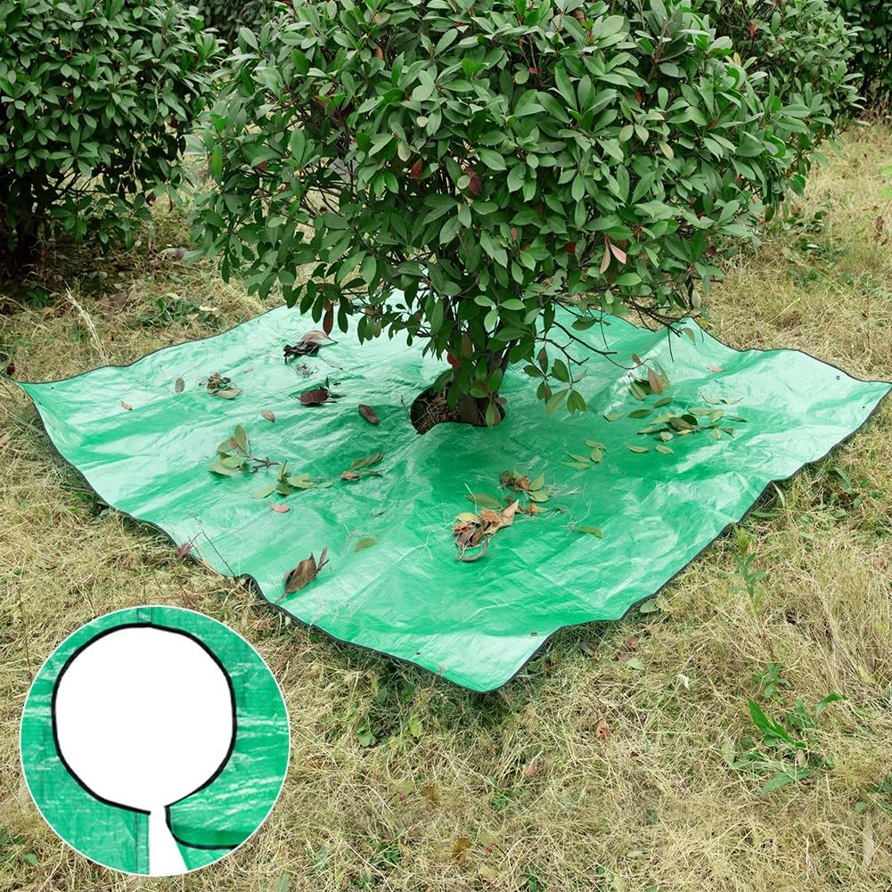 Bâche De Ramassage Feuilles 200x200cm - Avec Trou Central Et 4 Boucles, Pour Taille De Haies