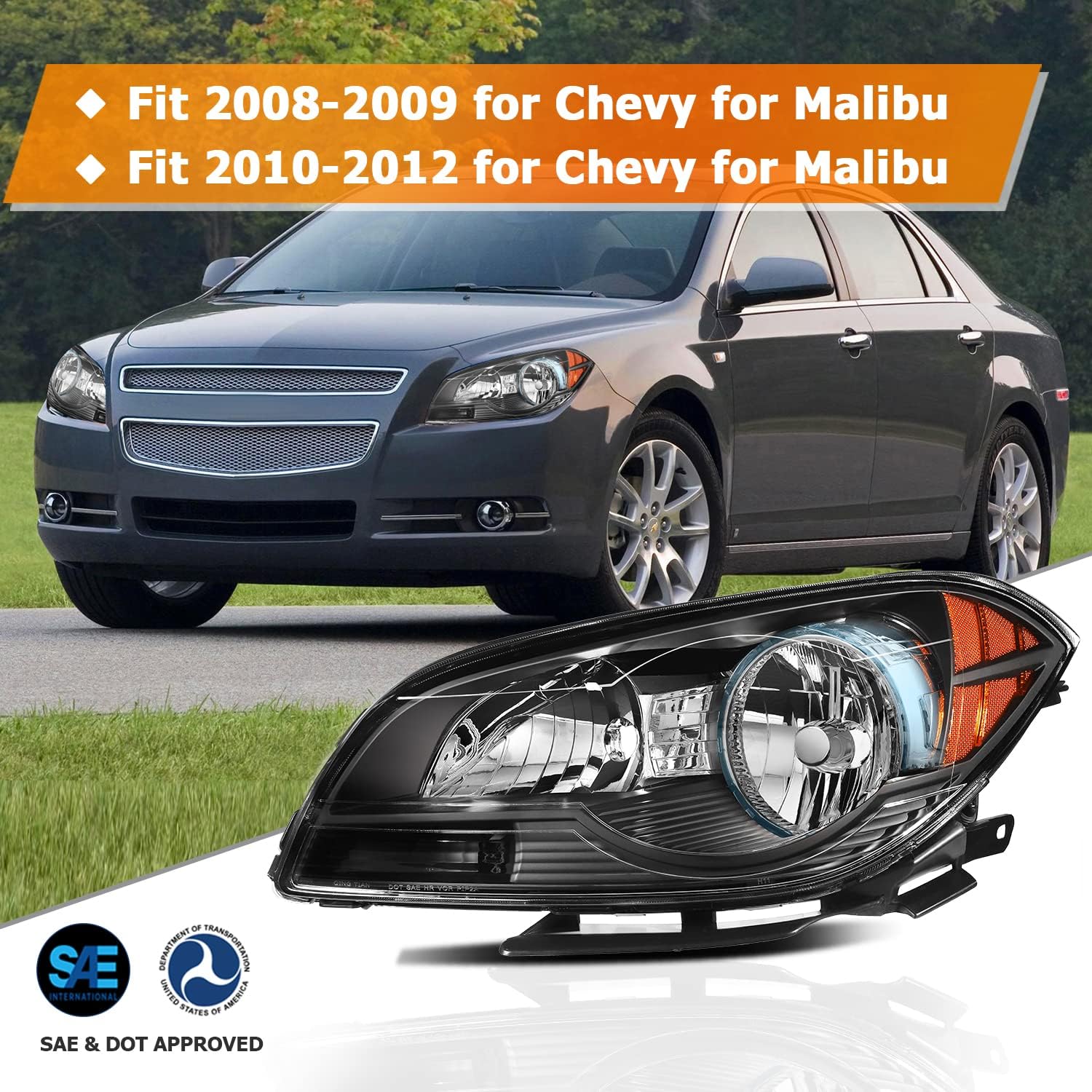 Headlight Assembly Compatible with for Chevrolet for Malibu 2008-2012 Bulbs Not Included GM2502307 GM2503307
