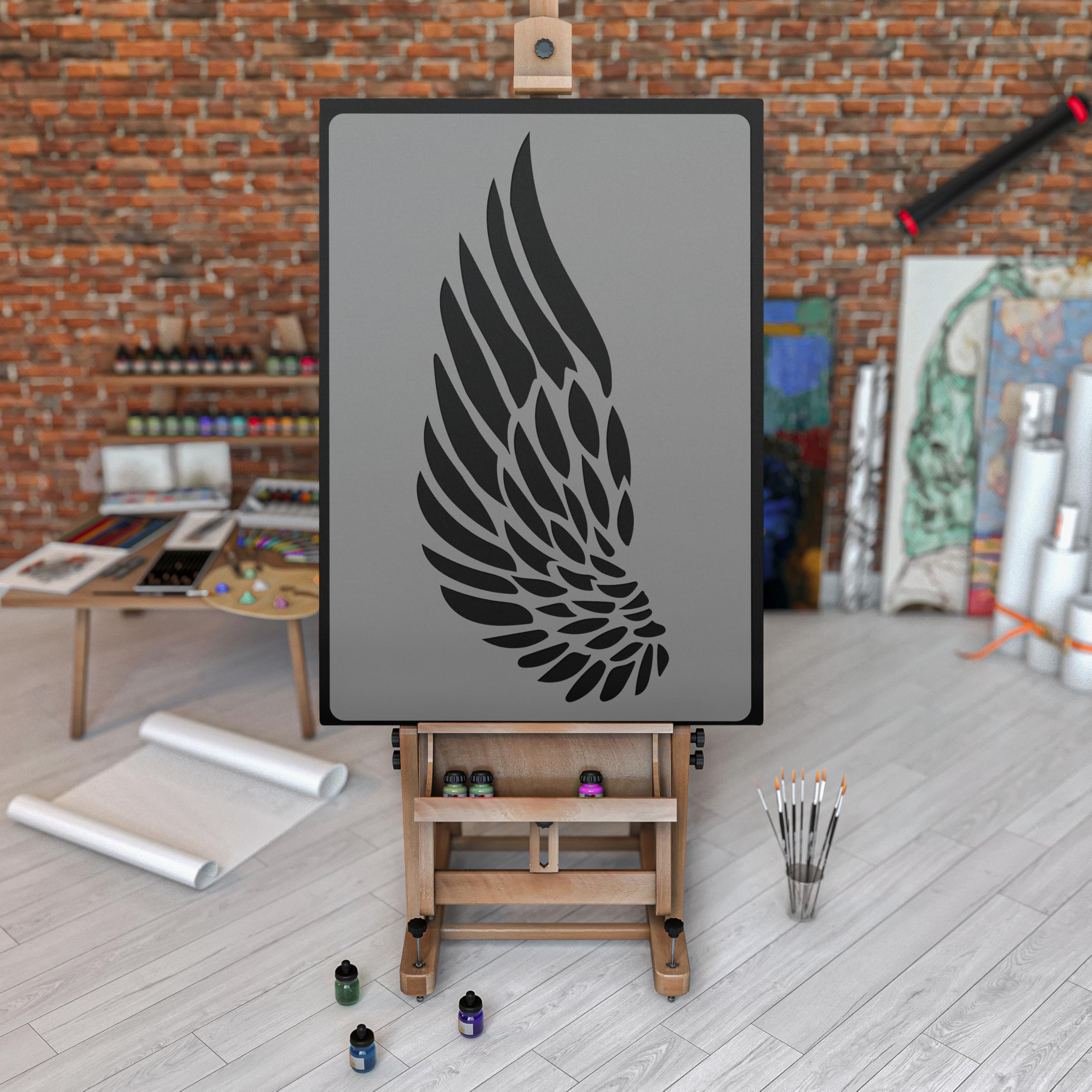 NAKLEO Große Malschablonen 43x64 cm, Flügel Engel Muster, Wiederverwendbare Kunststoff Wandschablone DIY Handwerk, Holz Möbel Boden Stoff