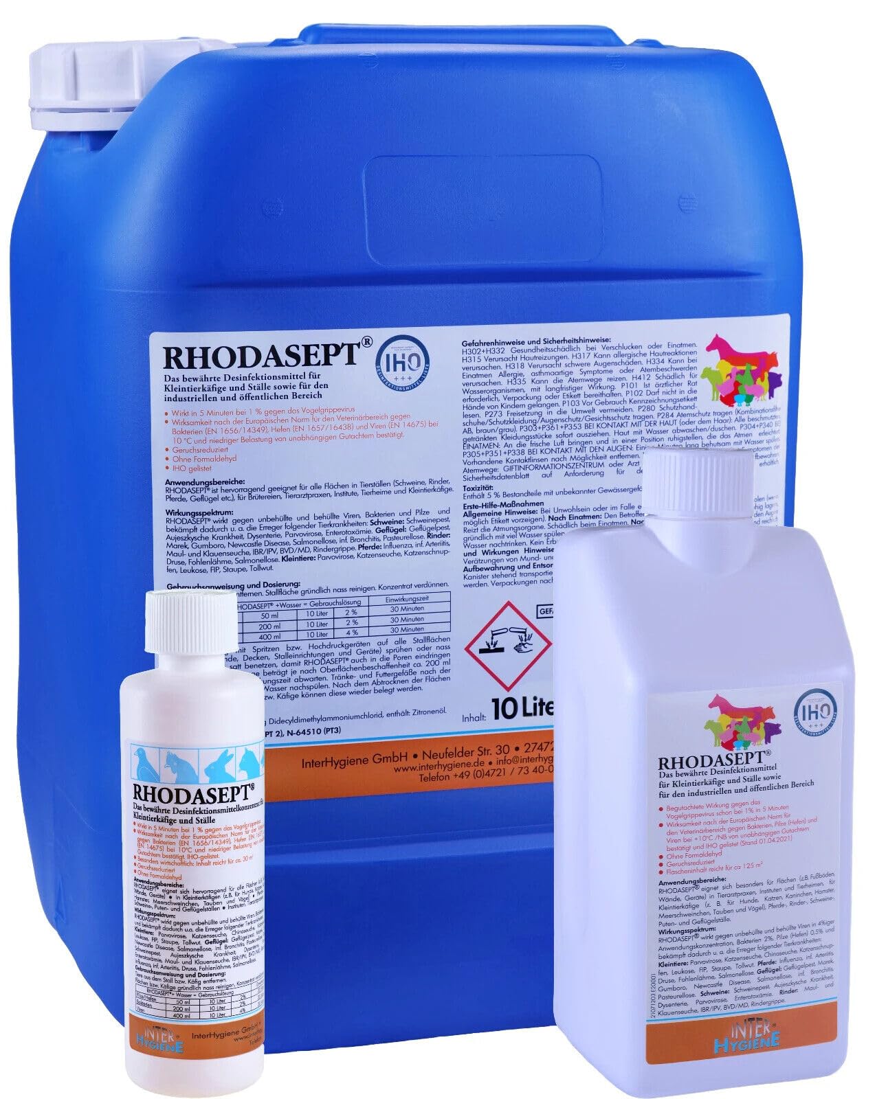 RHODASEPT - Stalldesinfektionsmittel zum bekämpfen von Viren und Bakterien im Stall, in der Nutztierhaltung, Tierarztpraxen, Kleintierkäfigen Sparpack 5 x 1 L Wirkt auch gegen Vogelgrippe!!
