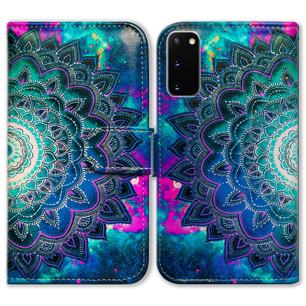 Bcov Case for Galaxy S20 5G, Mandala Flower Space Leather Flip Case Wallet Cover with Card Slot Holder Kickstand for Samsung Galaxy S20 5G