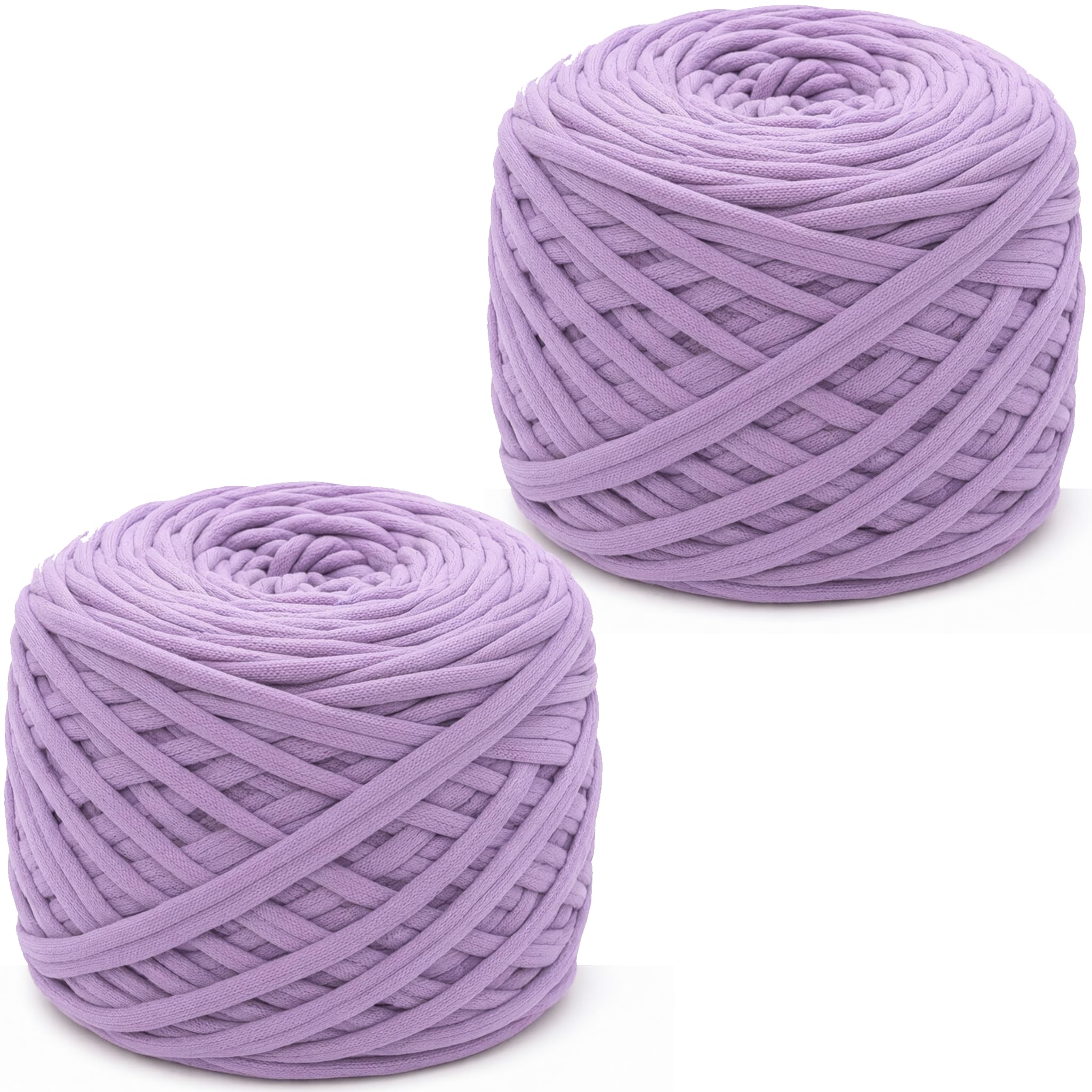 2×285g Pack T Shirt Yarn, Crochet Yarn Chunky Yarn for Hand Knitting, Fabric Strip Wool Yarn for Bags, Baskets, Blankets and DIY Home Decor, 285g Each Roll Chunky Wool (Light Purple)