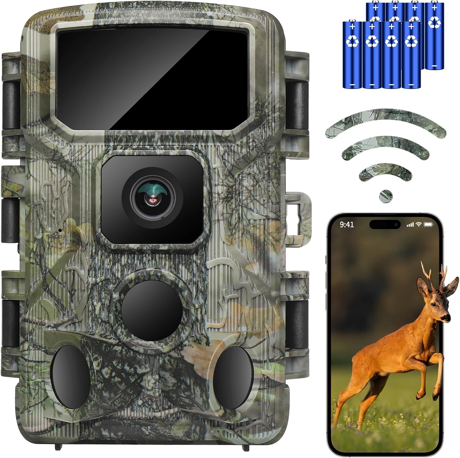 KJK Trail Camera 4K 64MP WiFi Bluetooth Game Camera, Night Vision Wildlife Hunting Camera, 0.1s Trigger Motion Activated, IP67 Waterproof, 130° Wide Angle for Deer & Farm Security