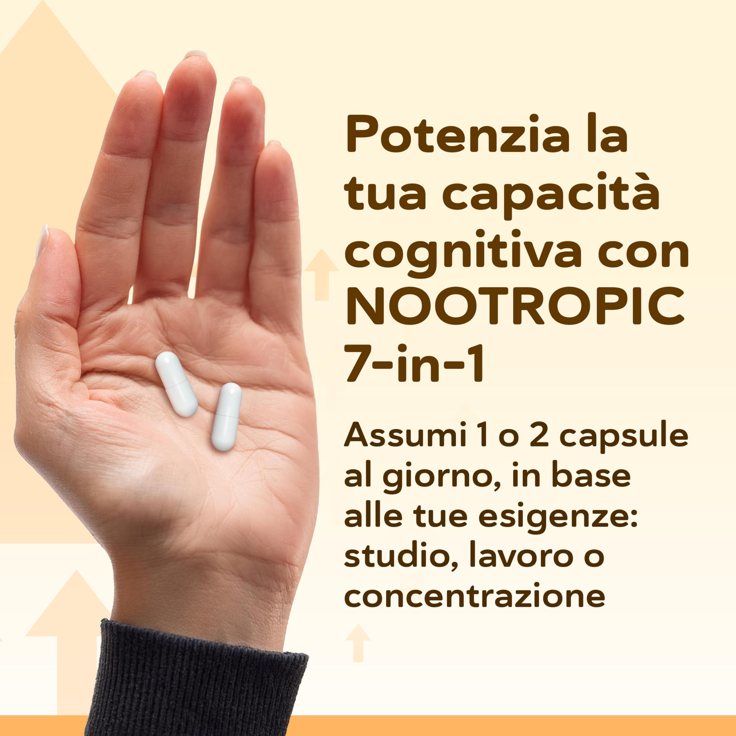 Nootropico – Integratore Memoria e Concentrazione con Bacopa Monnieri, Ginkgo Biloba, Tirosina, Teanina, Caffeina, Vitamine B6 e B12 – Integratore Studio Memoria e Focus Naturale – 60 Capsule