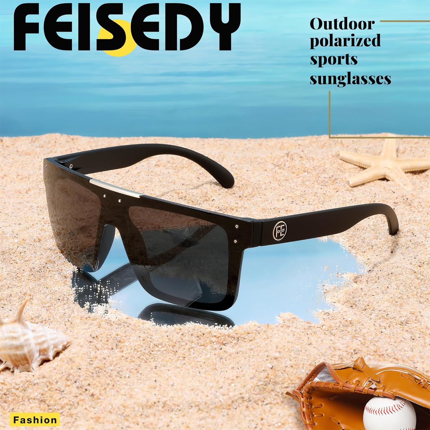 FEISEDY Polarized Sunglasses for Men, Oversized Square Flat Mirrored Z87 Lens, Fishing Driving Golf Outdoors Coastal B2990 - Image 7