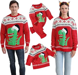 Girl Sweaters with Zipper Toddler Infant Baby Girl Boy Cute Long Sleeve Christmas Dinosaur Knitted Sweater Pullover Tops Autumn Winter Warm Family Matching Outfits Fleece Jacket (Red, 12-18 Months)