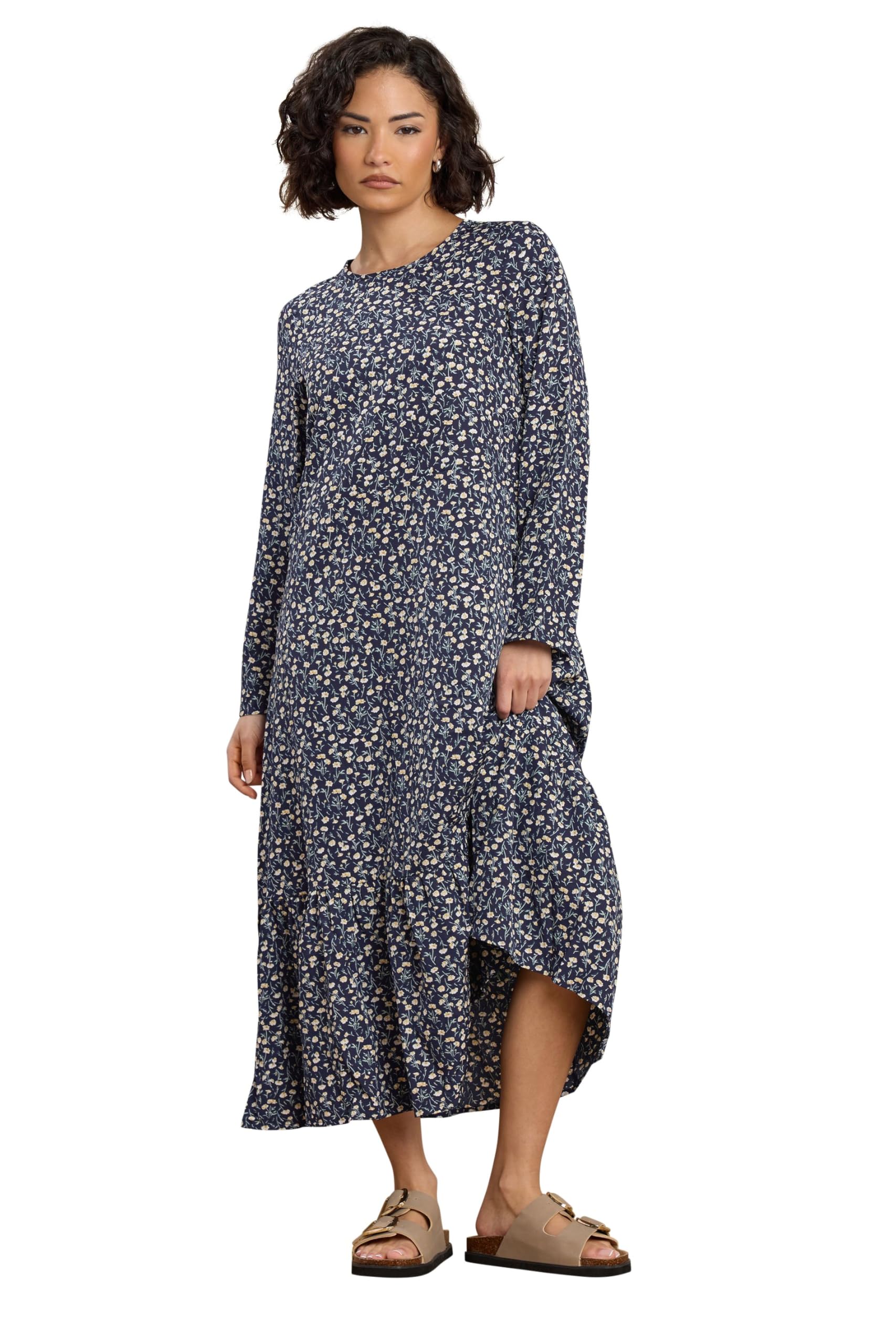 Pixiegirl Women's Blue Petite Navy Floral Tiered Maxi Dress Petite