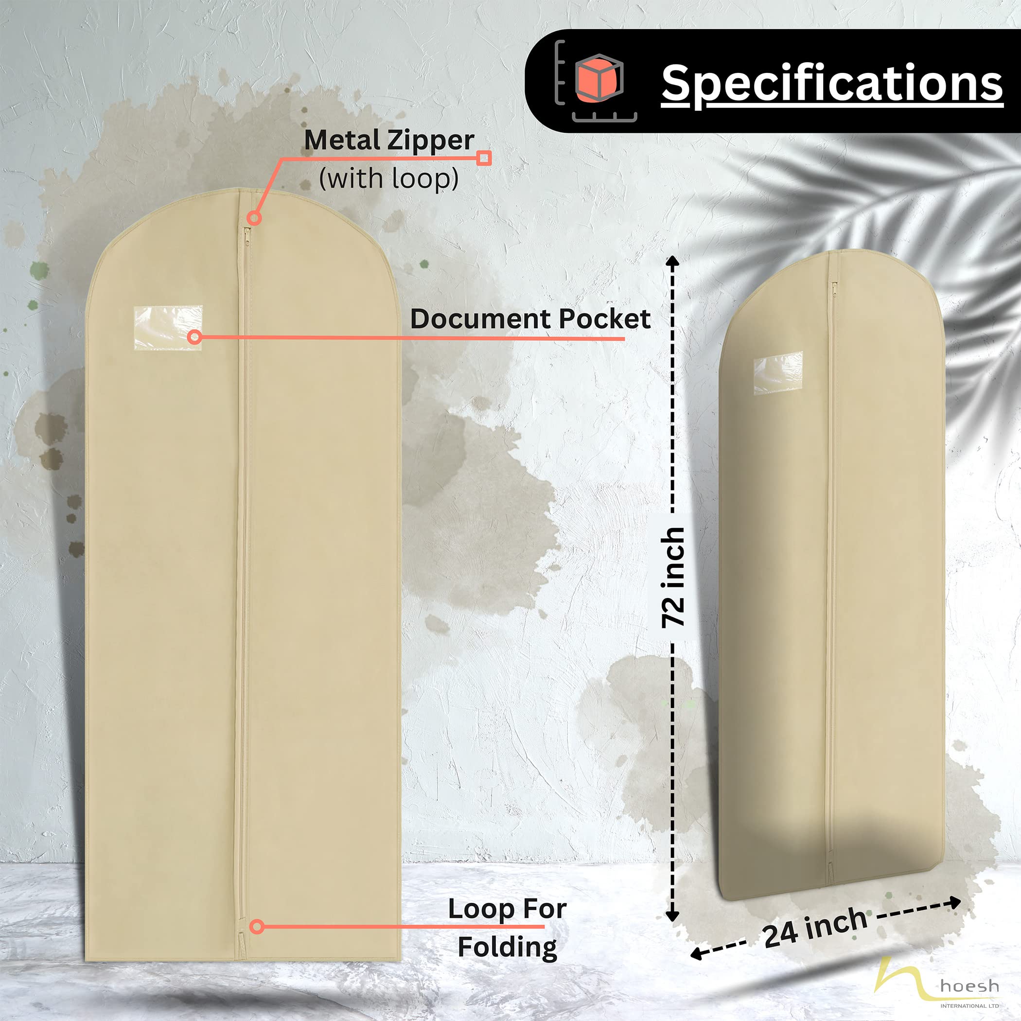 Hoesh UK Women Ivory 72 Inches Breathable Bridesmaids Long Zip Wedding Gown Dress Travel Storage Garment Cover Bag - Image 2