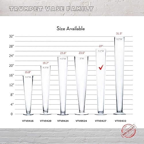 Miniatura 3 de WGV - Jarrón de vidrio de trompeta, abierto de 4 pulgadas, altura de 27 pulgadas, varios tamaños a elegir, maceta floral Pilsner alta transparente,