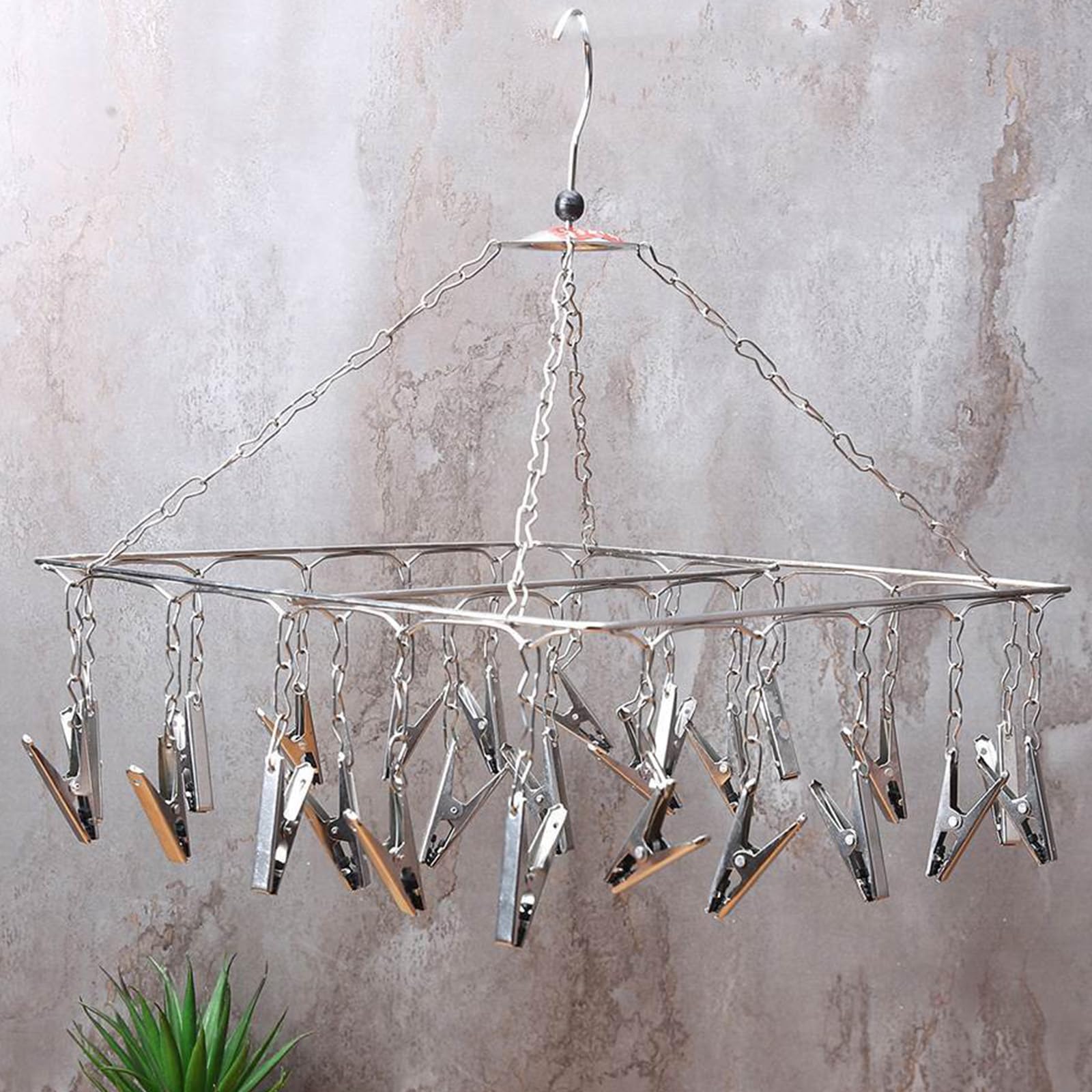 PANCA 25 Clips Edelstahl Tuch Trockenbügel | Quadratischer Wäscheständer mit Haken für Babykleidung, Unterwäsche & kleine Wäschestücke | Platzsparendes Hängetrocknergestell für Zuhause
