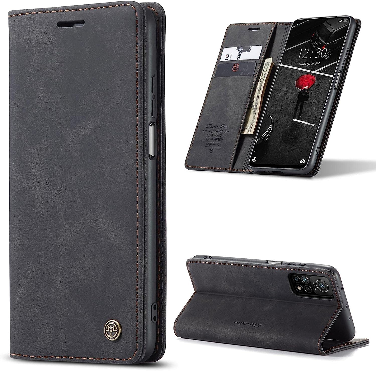 UNBLACK Compatible with Xiaomi Mi10T / Mi 10T Pro 5G Flip Case Wallet Protection Leather Cover with Card Holder (Black)