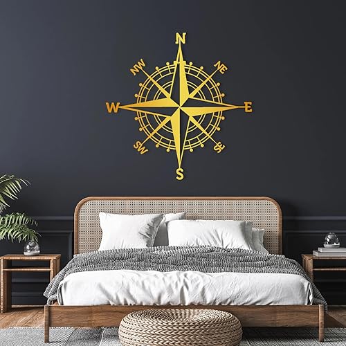 Miniatura 2 de Fayholy Brújula náutica arte de pared de metal rosa, decoración de pared de metal grande, brújula de metal negro, arte de metal al aire libre,
