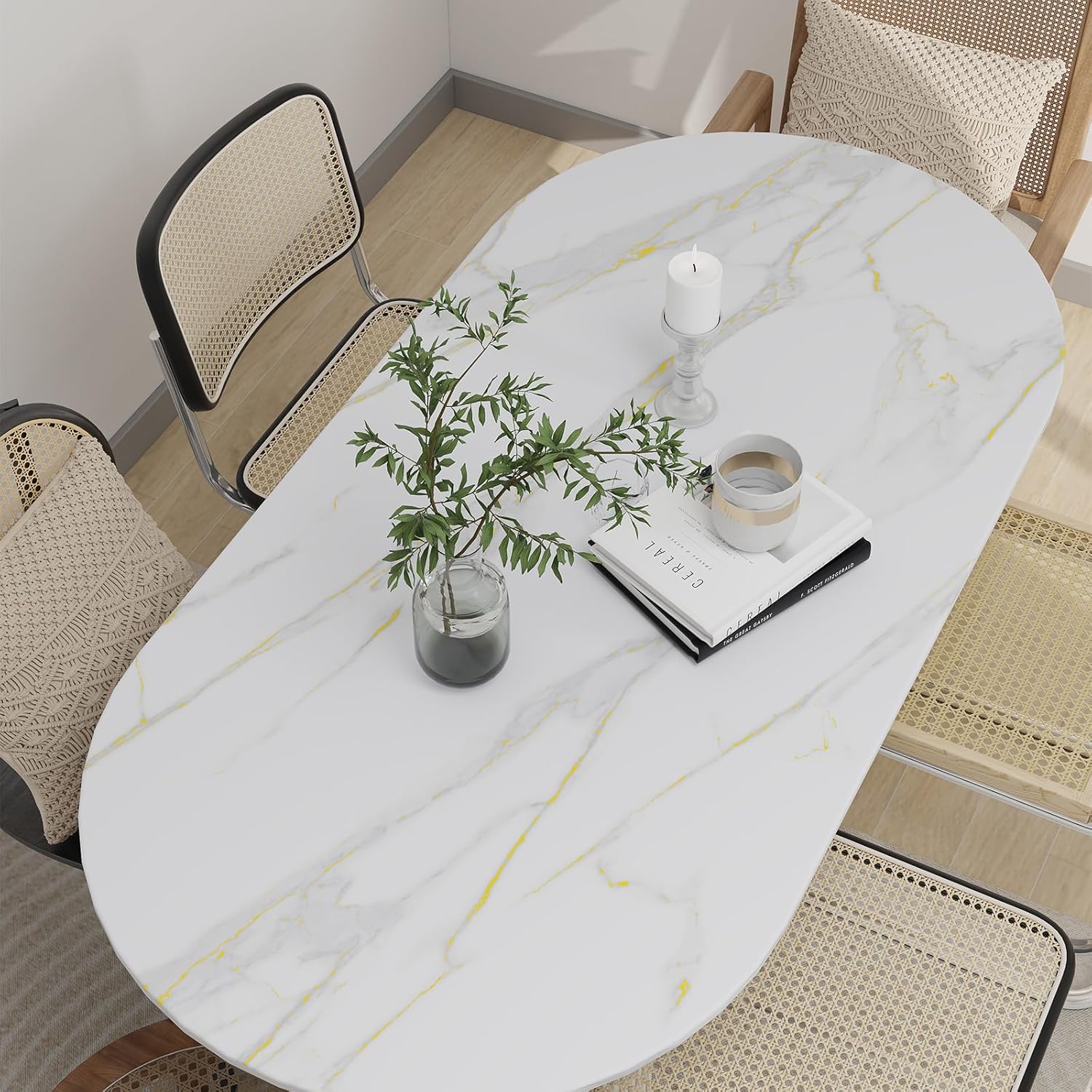 Marble Contact Paper for Countertops Cover - 24"x197" Matte White Gold Peel and Stick Wallpaper - Removable Self Adhesive Thick Granite Vinyl Film Roll