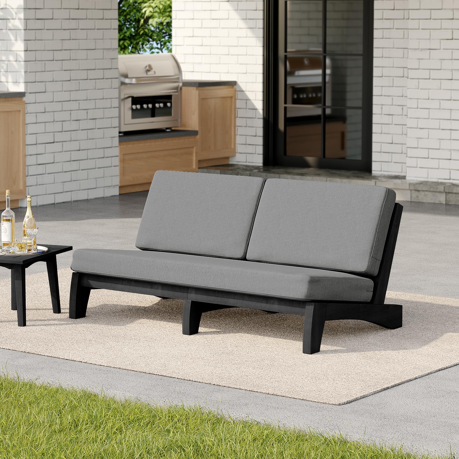 Pia Ricoo 1-Piece Patio Furniture Set, Outdoor Wood Sofa with 4.5-Inch Thick Cushions, All-Weather Conversation Set for Backyard, Deck, Lawn - Gray/Drak