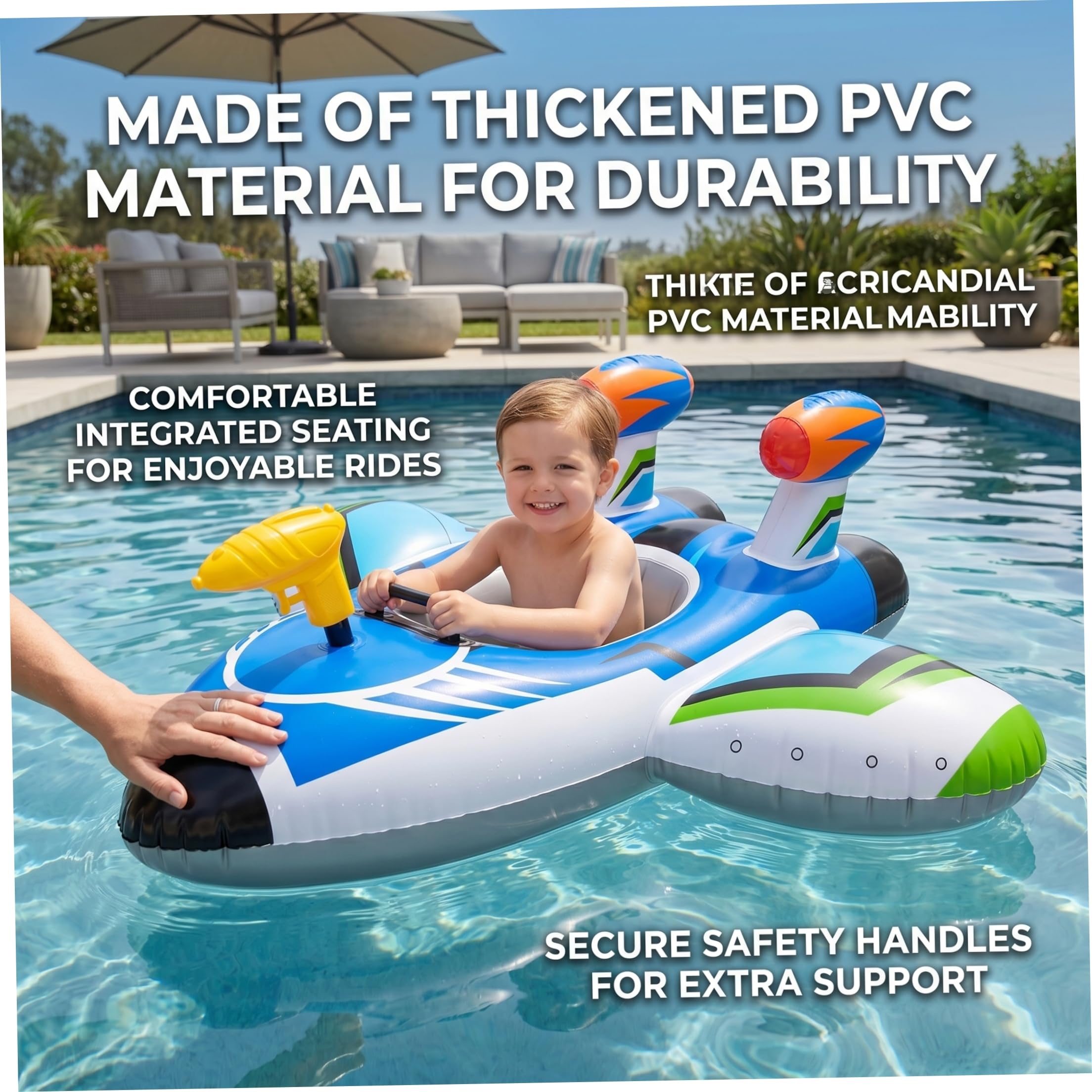 Flotador para niños pequeños, Flotador de Piscina para niños de PVC con Pistola de Agua, avión Inflable, flotadores para, Juguetes Divertidos y Seguros para Piscina, para Edades de 1 a 6 años