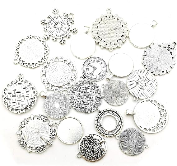 20pcs Mixed Fit 25mm Blank Bezel Pendant Trays Base Cabochon Settings Trays Pendant Blanks for Jewelry Making DIY Findings (M280)