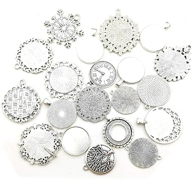 20pcs Mixed Fit 25mm Blank Bezel Pendant Trays Base Cabochon Settings Trays Pendant Blanks for Jewelry Making DIY Findings (M280)