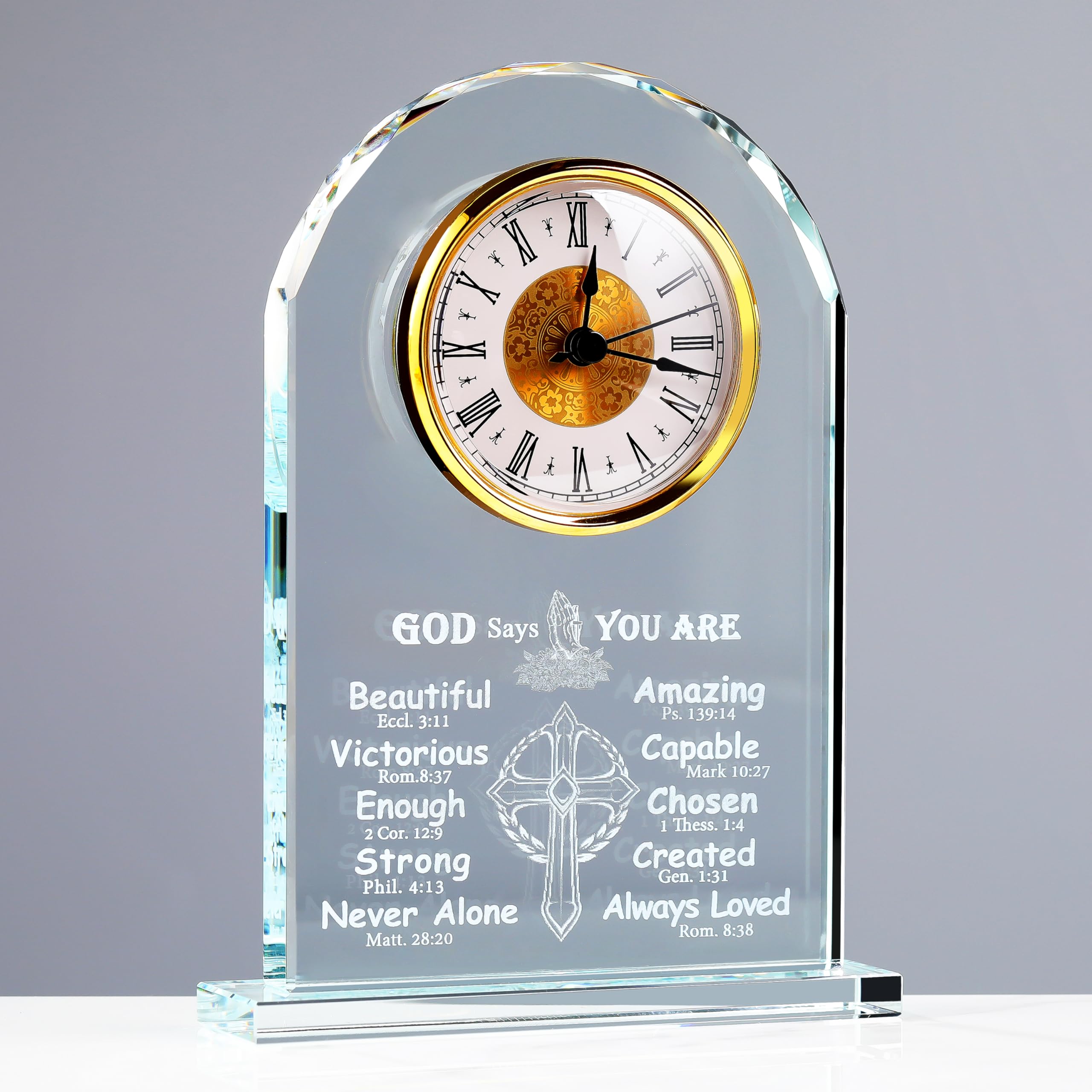 Qianwei Christian Gifts for Women - Crystal Clock Cross Bible Verse Encouragement Motivational Gifts Prayers Religious Faith Gifts Sister Women Men Friends Mom