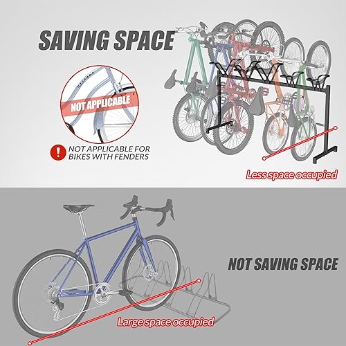 Miniatura 5 de Soporte de suelo para 5 bicicletas, estante ajustable para estacionamiento de bicicletas con gancho para garaje, interior, exterior, combinación
