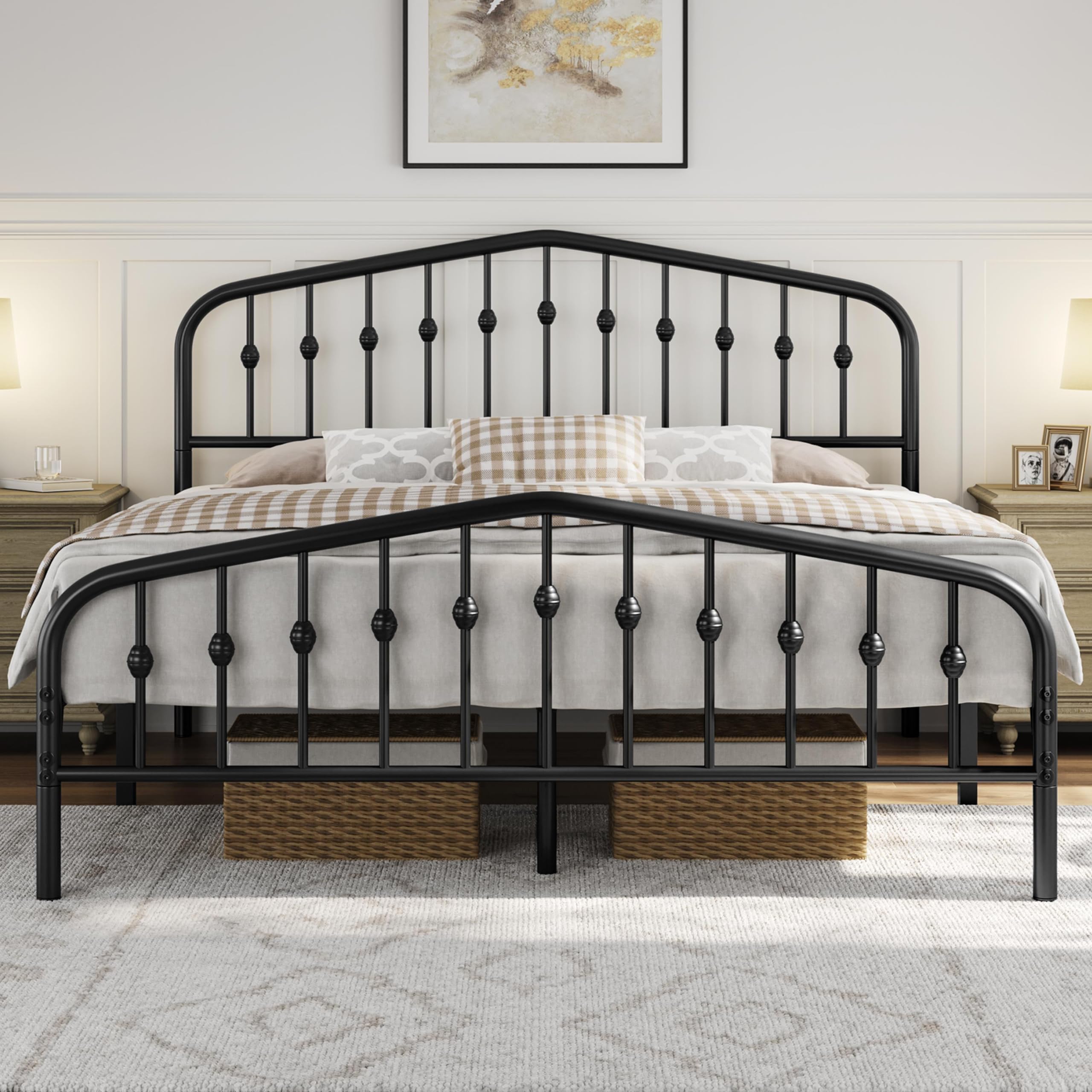 Yaheetech Bettrahmen 160 x 200 cm, Vintage Metallbett mit kronenförmigem Kopfteil, Stabiles Bettgestell Doppelbett aus Metall, Robust & Leichte Montage Gästebett Jugendbett Tagesbett, Schwarz