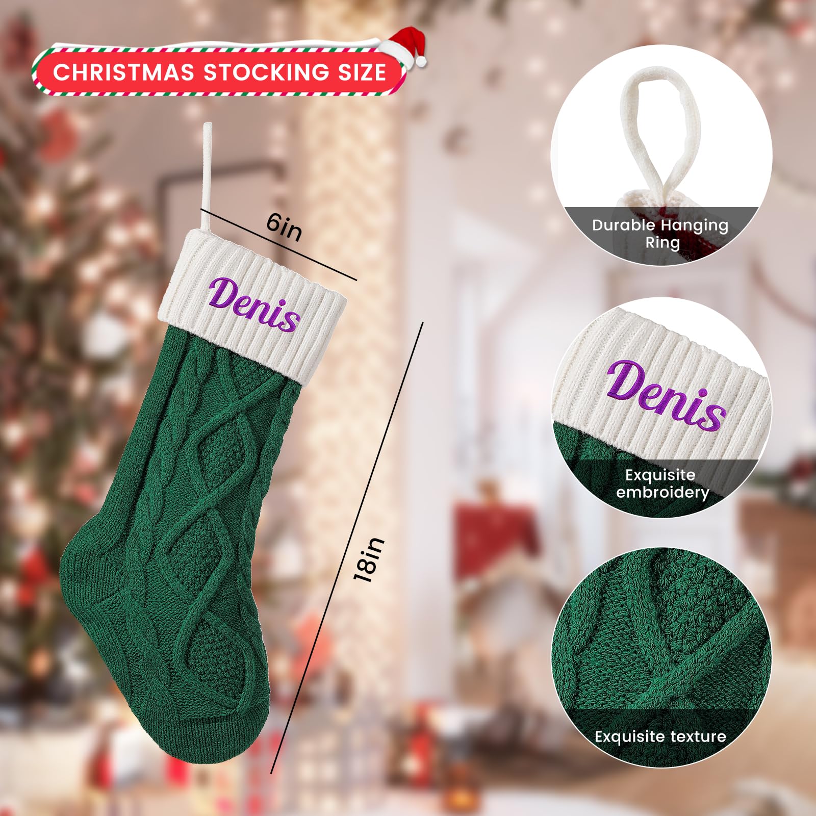SINKSONS Personalized Christmas Stocking - Custom Name Family Christmas Stocking, 18” Large Knitted Xmas Stocking, Ideal for Kids & Fireplace Décor (1 pcs)
